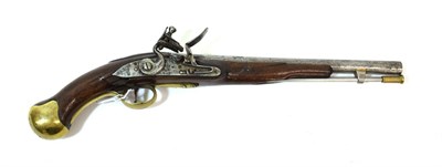 Lot 318 - A George III Flintlock Sea Service Pistol, the 30cm round steel barrel with Tower proof marks and a