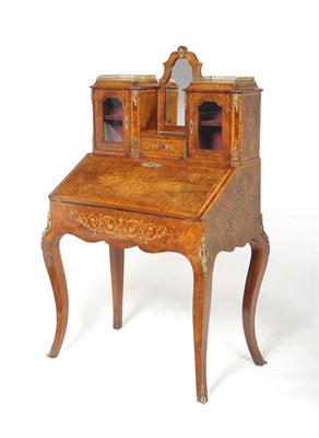 Lot 1193 - A Victorian Figured Walnut, Floral Marquetry and Tulipwood Banded Bonheur du Jour, the...