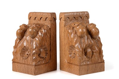 Lot 1143 - Workshop of Robert Mouseman Thompson (Kilburn): A Pair of English Oak Triple Mice Bookends,...