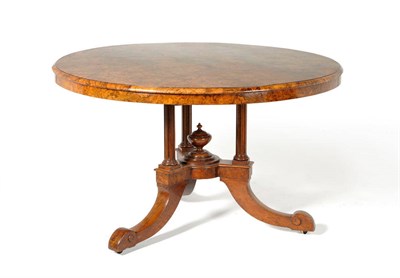 Lot 1194 - A Victorian Figured Walnut Circular Breakfast Table, 3rd quarter 19th century, the top raised...