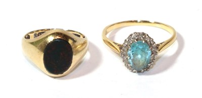Lot 13 - A blue zircon and diamond cluster ring, stamped '18CT', finger size J; and a 9 carat gold...