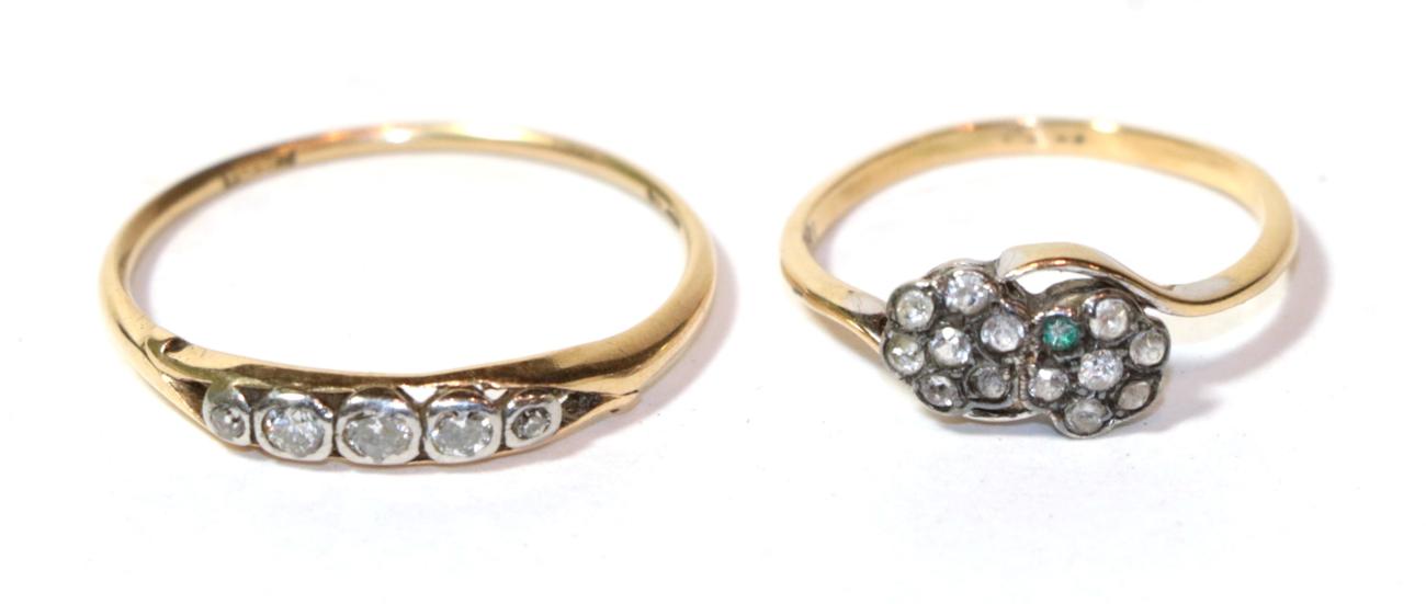 Lot 35 - A diamond five stone ring, stamped '18CT', finger size V1/2; and a paste set ring, stamped...