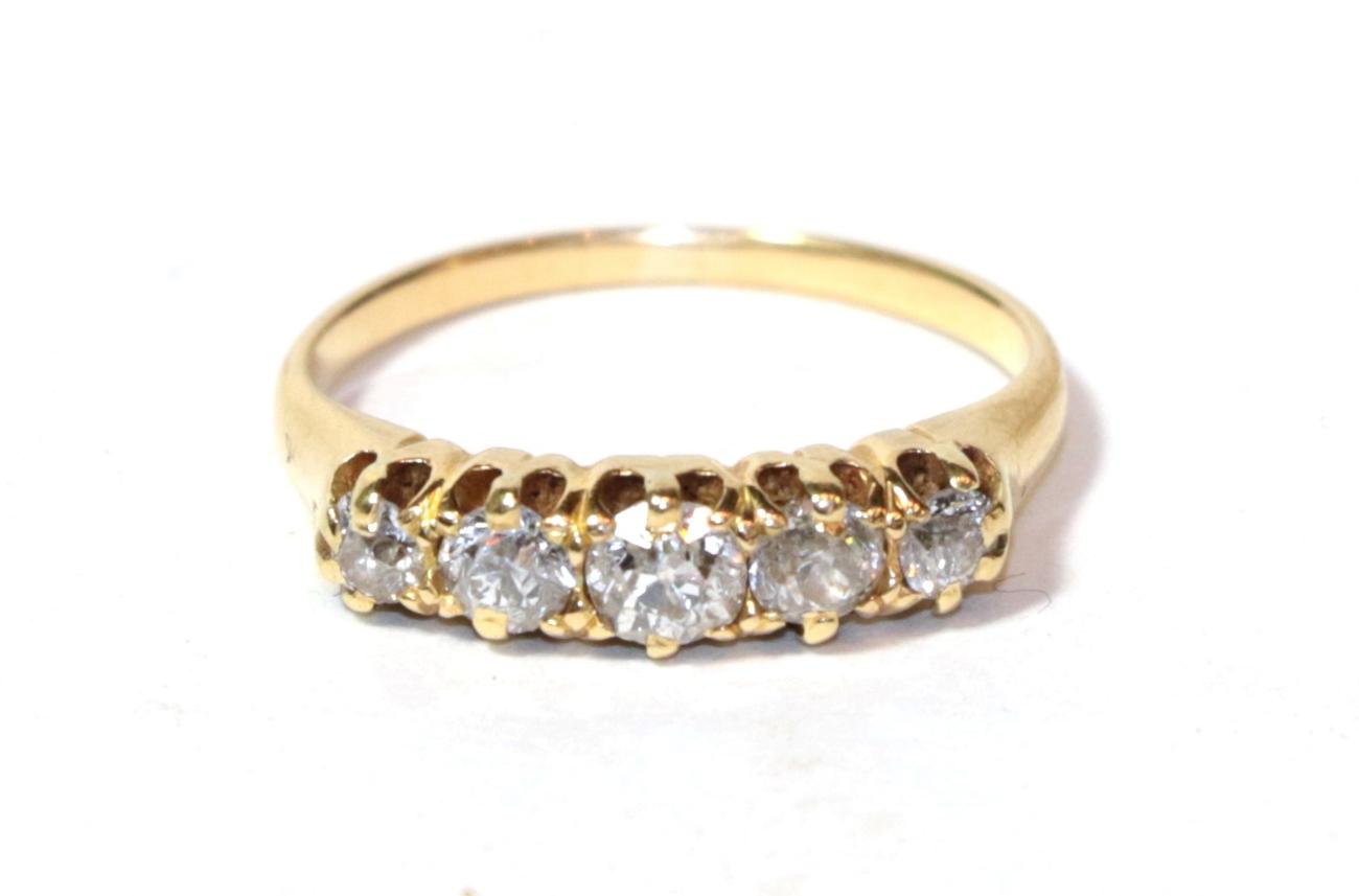 Lot 41 - An old cut diamond five stone ring, stamped '18CT', finger size J