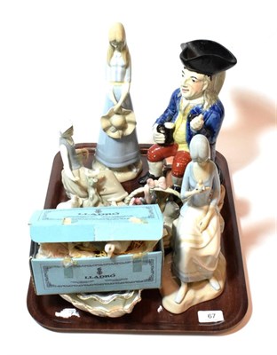 Lot 67 - A collection of eight Lladro figures together with two Toby jugs and a Coalport dish etc