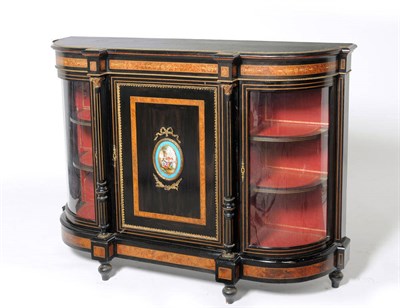 Lot 1207 - A Victorian Ebonised Amboyna, Thuya and Boxwood Strung Gilt Mounted Credenza, 3rd quarter 19th...