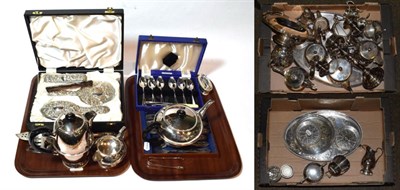 Lot 167 - A collection of silver and silver-plate, including: a silver dressing-table service; a silver...