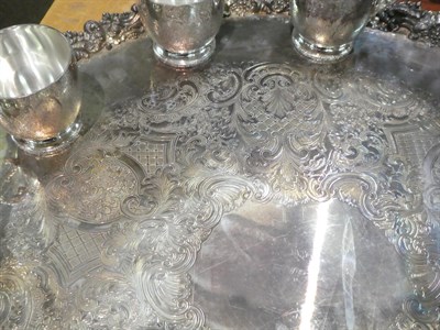 Lot 168 - A silver plated punch bowl with a salver and twelve cups ensuite, by Barker Ellis, circa 1960, each