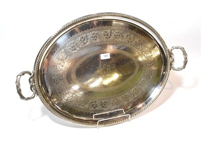 Lot 169 - A Victorian silver plate tray, by Elkington and Co., dated 1900, oval and with corded border...