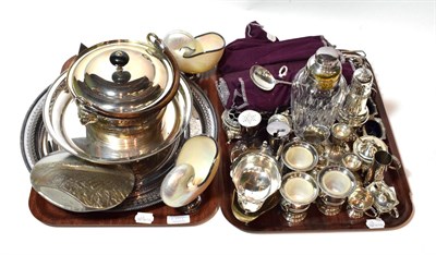 Lot 170 - A collection of assorted silver and silver plate, including: a part silver condiment set; a...