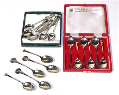 Lot 176 - A collection of assorted silver spoons, including: a cased set of six Cooper Bros silver coffee...