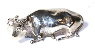 Lot 179 - A William IV silver model of a recumbent cow, Henry Wilkinson & Co, Sheffield, 1833, 7cm long