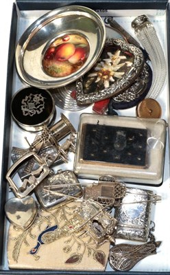 Lot 188 - A group of assorted silver and objects of vertu, including: a Royal Worcester porcelain plaque,...