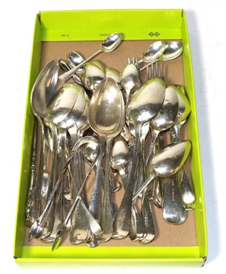 Lot 192 - A collection of George III and later silver flatware, old English and Fiddle pattern, together with