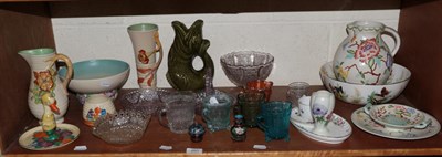 Lot 201 - Clarice Cliff duck egg stand; Clarice Cliff jugs and bowl; pressed glass; decorative ceramics etc