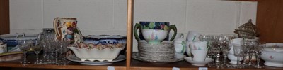 Lot 203 - Decorative pottery including pottery tazza, tea wares, Poole jug; together with Majolica dish,...