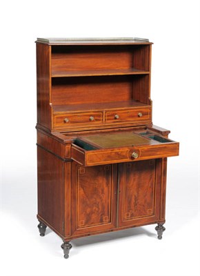 Lot 1215 - A Mid 19th Century Mahogany and Boxwood Strung Writing Cabinet, the upper section with a...