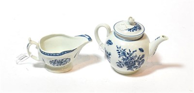 Lot 233 - A Worcester porcelain sauce boat, circa 1770, printed in underglaze blue with The Strap Flute...