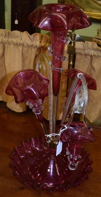 Lot 238 - A cranberry glass epergne