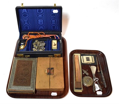 Lot 246 - Assorted silver items, Sadeli box, three coral necklaces, jewellery box with further contents etc