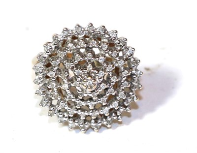 Lot 253 - A 9 carat gold spaced five tier diamond cluster ring, finger size P