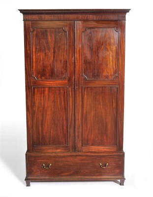 Lot 1222 - A Late George III Mahogany Hanging Wardrobe, early 19th century, with dentil cornice and two...