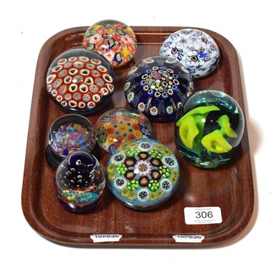 Lot 306 - Nine various glass paperweights