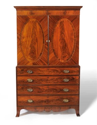 Lot 1223 - A Sheraton Style Mahogany, Boxwood Strung and Rosewood Crossbanded Linen Press, late 18th...