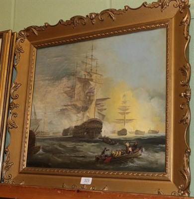 Lot 323 - James Metcalfe (19th/20th century) Napoleonic naval battle, signed, oil on canvas, 43.5cm by 51cm