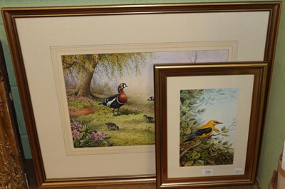 Lot 334 - Carl Donner (20th century) Red Breasted Geese with family, signed, watercolour; together with...