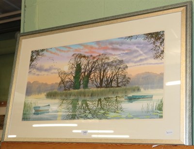 Lot 349 - Douglas Haddow (20th century) River landscape at dusk, signed, watercolour, together with a...