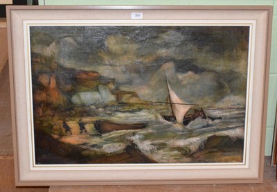 Lot 365 - English School, possibly Cornish (late 19th/early 20th century) Beach scene with figures, oil...