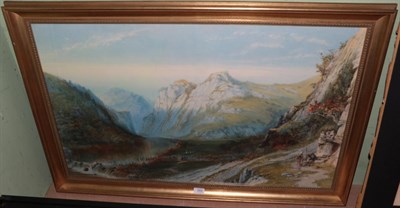 Lot 369 - Circle of Thomas Miles Richardson, Figures passing through a mountainous pathway, watercolour,...