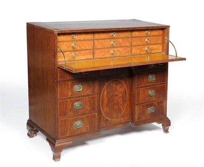 Lot 1230 - A Late George III Mahogany and Boxwood Strung Secretaire Chest, early 19th century, the fall...