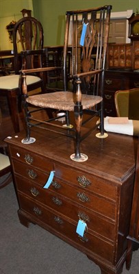 Lot 470 - A George III oak five drawer straight fronted chest, 100cm wide; together with a rush seated...