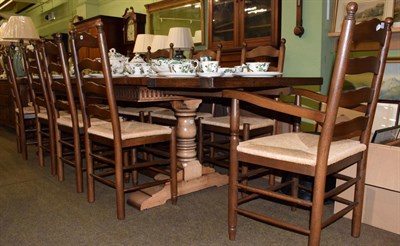 Lot 490 - A reproduction oak extending dining table, 320cm extended