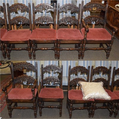 Lot 492 - A set of eight 17th century style oak double crescent dining chairs