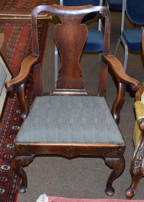 Lot 499 - A mid 18th century mahogany armchair, with green buttoned seat