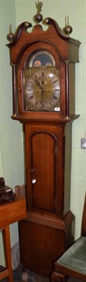 Lot 542 - An oak and mahogany crossbanded longcase clock, R.V. Boulton of Grimsby, moon-roller, 8 date...