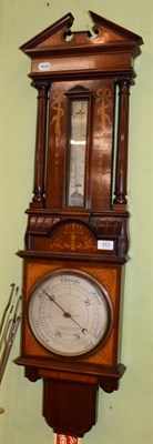 Lot 553 - A late Victorian mahogany and marquetry inlaid barometer, Thomas Armstrong & Bros, Manchester &...