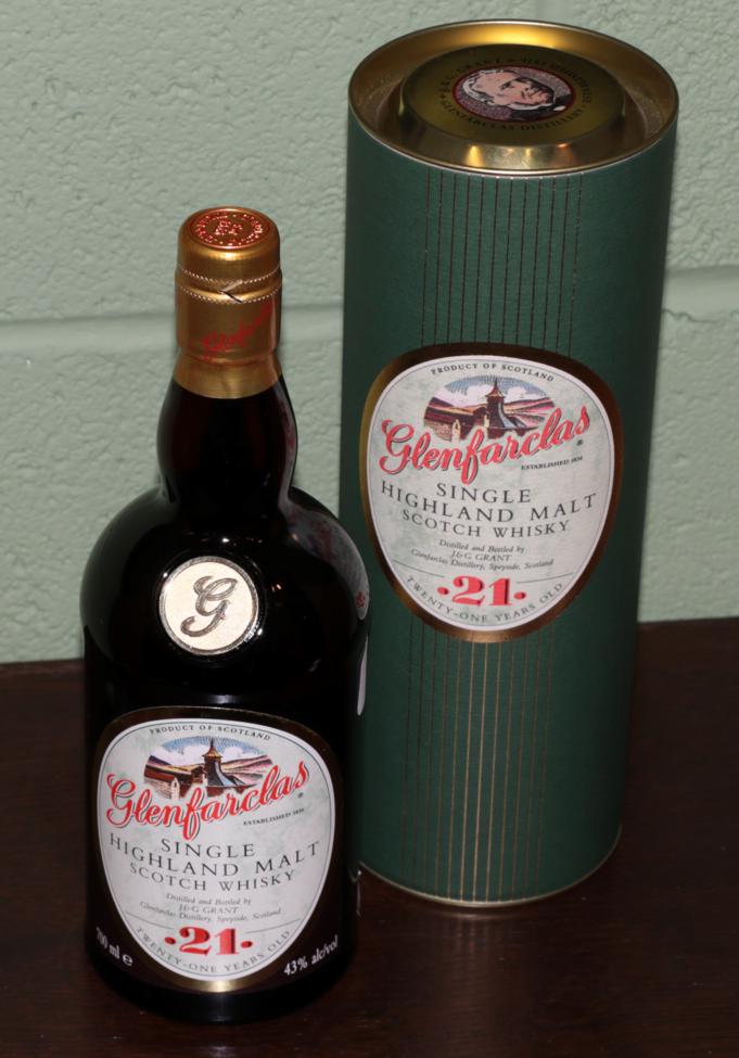 Lot 85 - Glenfarclas 21 year old single Highland malt Scotch whisky, in original card sleeve