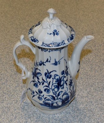 Lot 213 - A Worcester porcelain coffee pot and cover, circa 1765, of fluted baluster form, painted in...