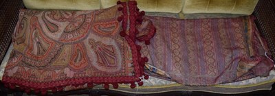 Lot 317 - 19th century woven paisley shawl of striped designs with yellow/gold and blue stripe visible to the