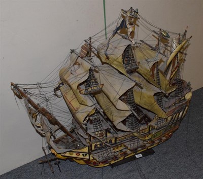 Lot 580 - A wooden scale model of a twin-masted sailing ship