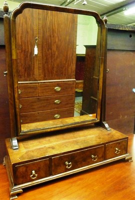 Lot 1256 - A George II Style Walnut and Crossbanded Dressing Table Mirror, the rectangular mirror plate...