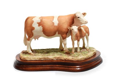 Lot 123 - Border Fine Arts 'Simmental Cow and Calf' (Style Two), model No. L103 by Ray Ayres, limited edition