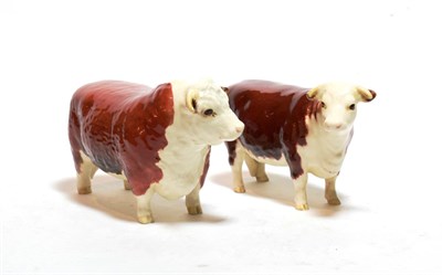 Lot 177 - Beswick Cattle Comprising: Hereford Bull, model No. 1363A and Hereford Cow, model No. 1360,...
