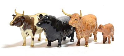 Lot 178 - Beswick Cattle Comprising: Highland Cow, model No. 1740 and Highland Calf, model No. 1827D, tan and