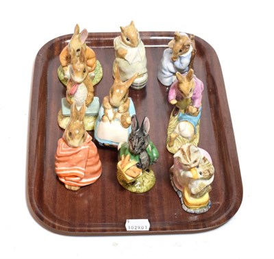 Lot 203 - Beswick Beatrix Potter Figures Comprising: 'Benjamin Bunny Sat on a Bank', first version,...