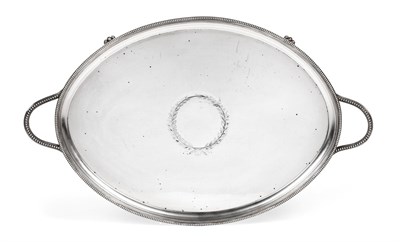 Lot 3007 - A George III Silver Tray, by Timothy Renou, London, 1794, oval and with beaded border and two...