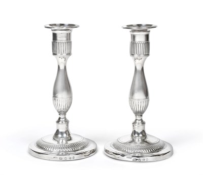 Lot 3013 - A Pair of George III Silver Candlesticks, by John Lindley and Co., Sheffield, 1799, each on...